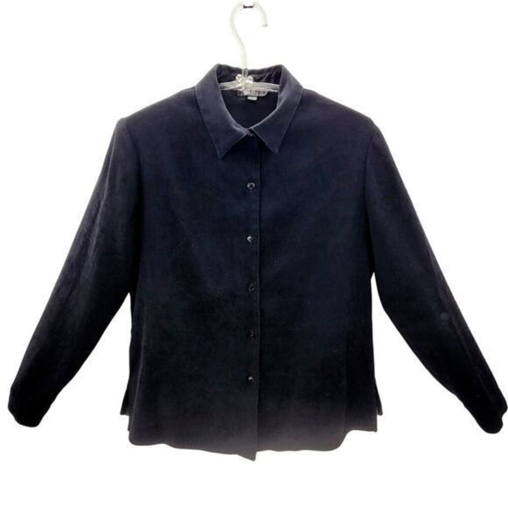BCBG MaxAzria Vintage‎ Black Microfiber Faceted Button Up Dess Shirt Blouse